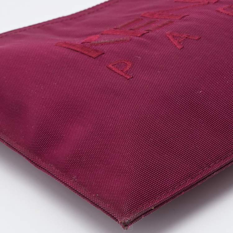 Pre Owned Kenzo Burgundy Canvas Tiger Embroidery Wristlet Pouch