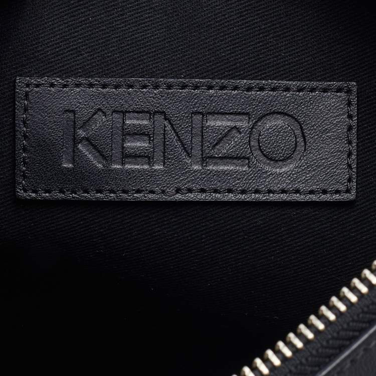 Pre Owned Kenzo Black Leather Logo Zipped Pouch