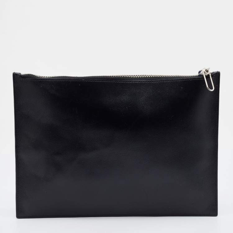 Pre Owned Kenzo Black Leather Logo Zipped Pouch