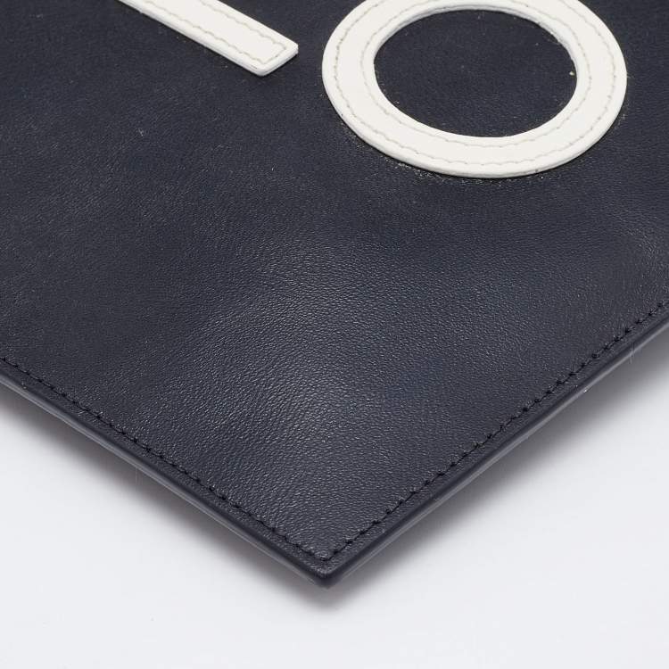Pre Owned Kenzo Black Leather Logo Zipped Pouch
