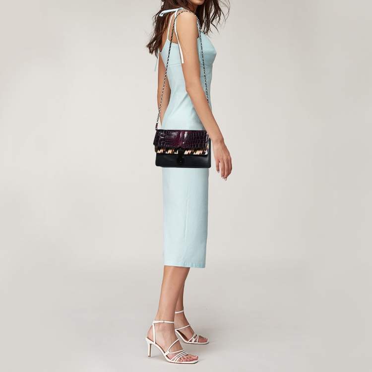 Pre Owned Kenzo Multicolor Croc Embossed Leather Le Diz Huit Shoulder Bag