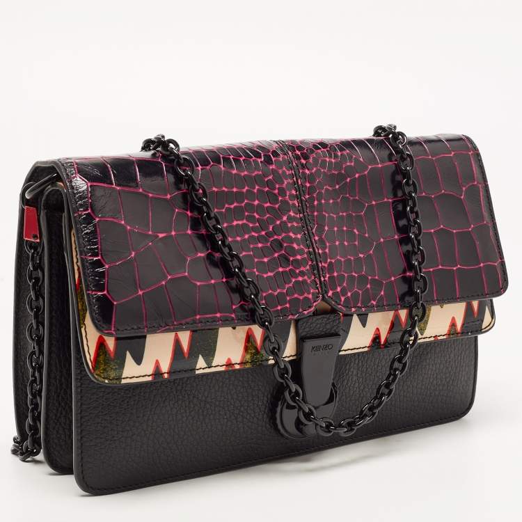 Pre Owned Kenzo Multicolor Croc Embossed Leather Le Diz Huit Shoulder Bag