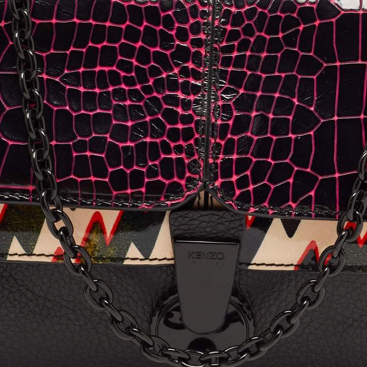 Pre Owned Kenzo Multicolor Croc Embossed Leather Le Diz Huit Shoulder Bag