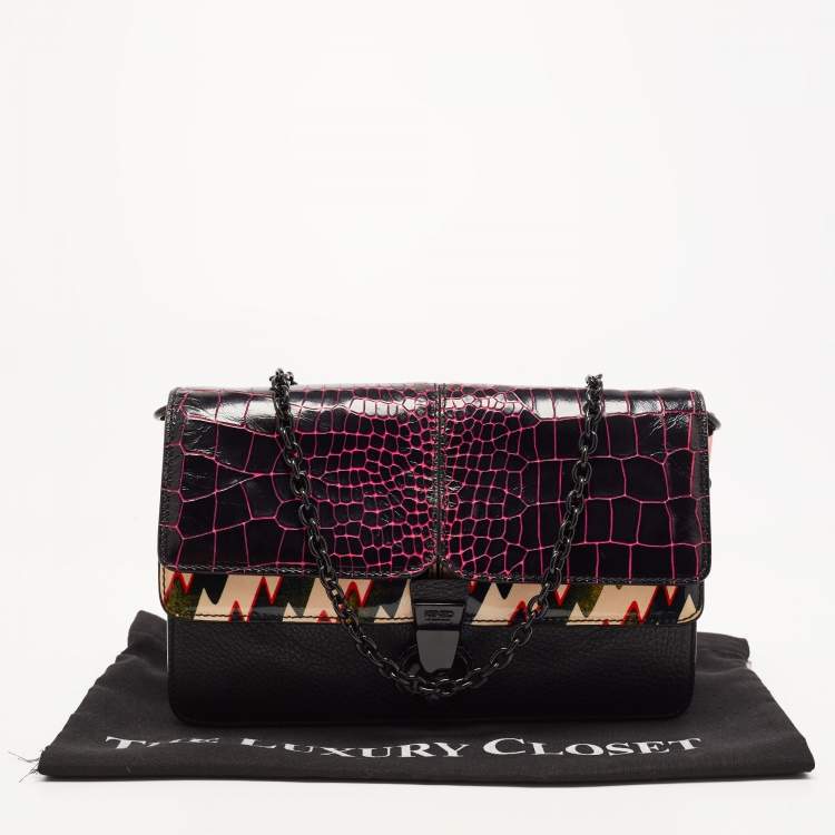 Pre Owned Kenzo Multicolor Croc Embossed Leather Le Diz Huit Shoulder Bag