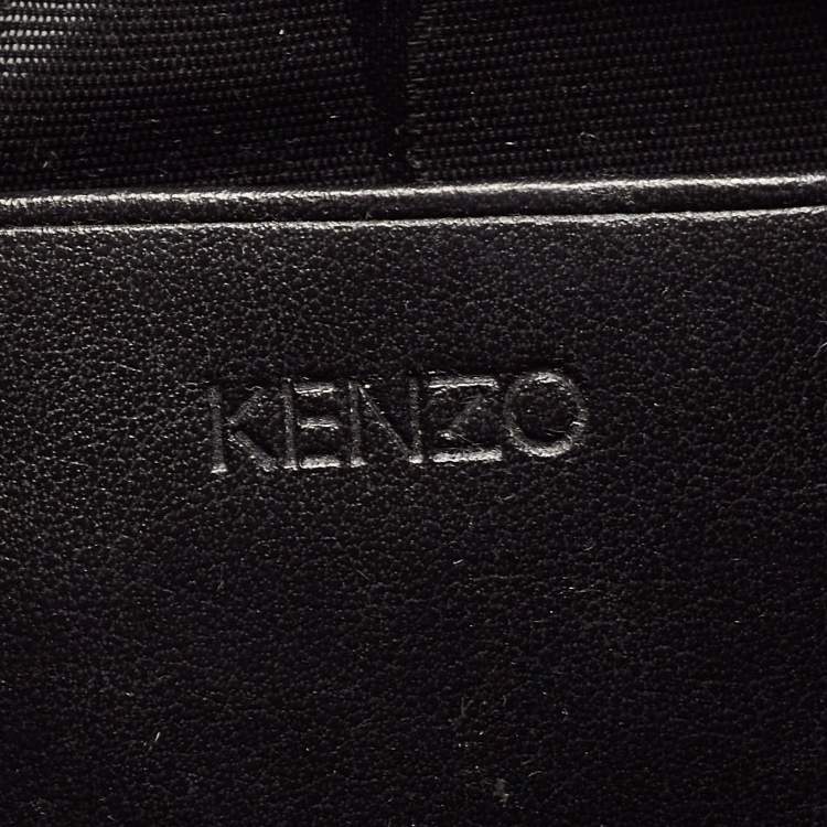 Pre Owned Kenzo Black Tiger Embroidered Leather Zip Flat Pouch