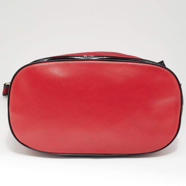 Pre Owned Kenzo Red/Black Leather and Canvas Embellished Bow Tote
