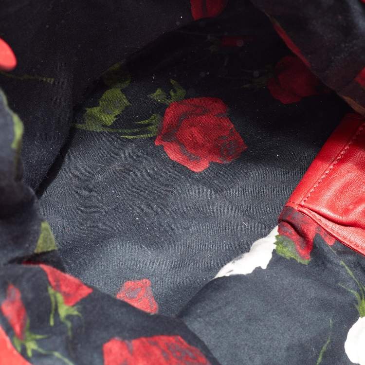 Pre Owned Kenzo Red/Black Leather and Canvas Embellished Bow Tote