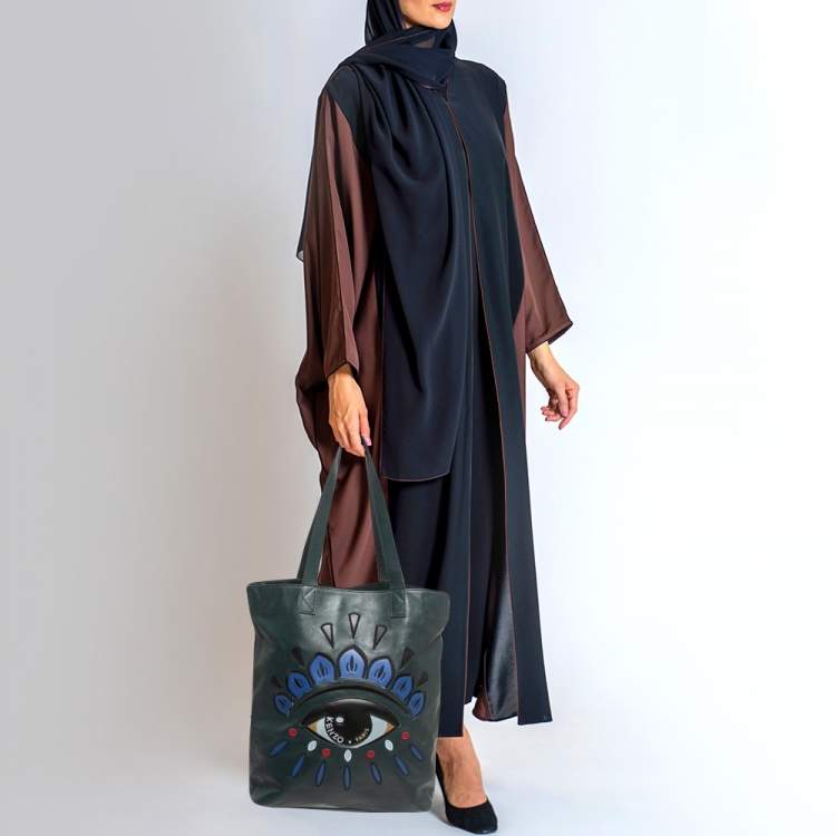 Pre Owned Kenzo Dark Green Leather Eye Shopper Tote