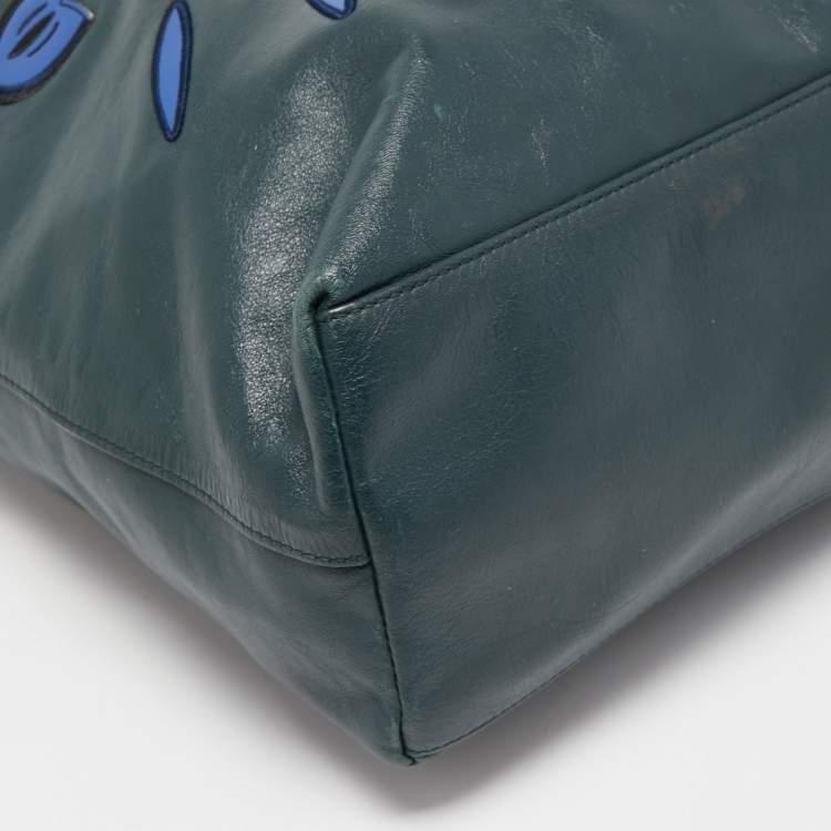 Pre Owned Kenzo Dark Green Leather Eye Shopper Tote