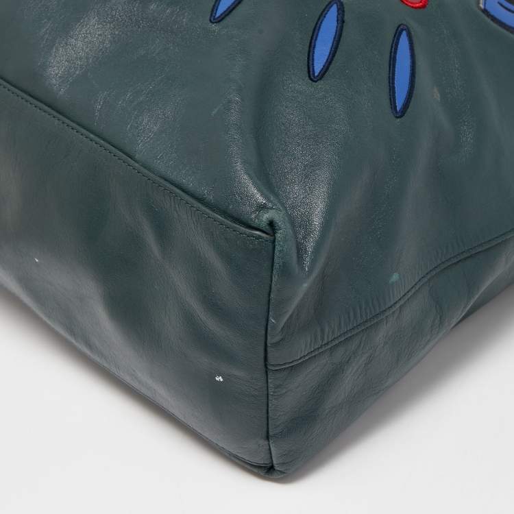 Pre Owned Kenzo Dark Green Leather Eye Shopper Tote