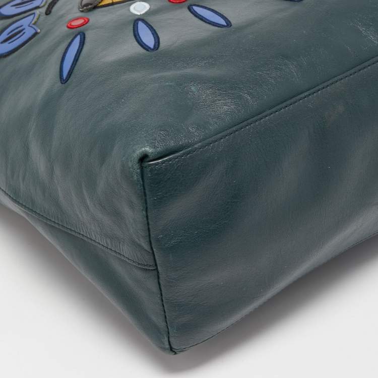 Pre Owned Kenzo Dark Green Leather Eye Shopper Tote