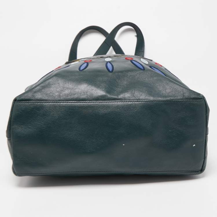 Pre Owned Kenzo Dark Green Leather Eye Shopper Tote