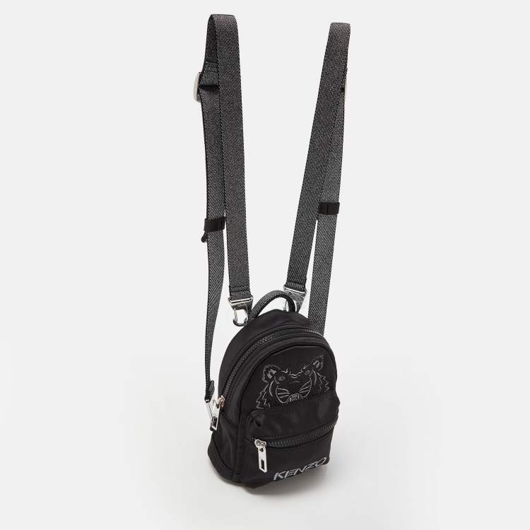 Pre Owned Kenzo Black Satin Mini Embroidered Tiger Backpack