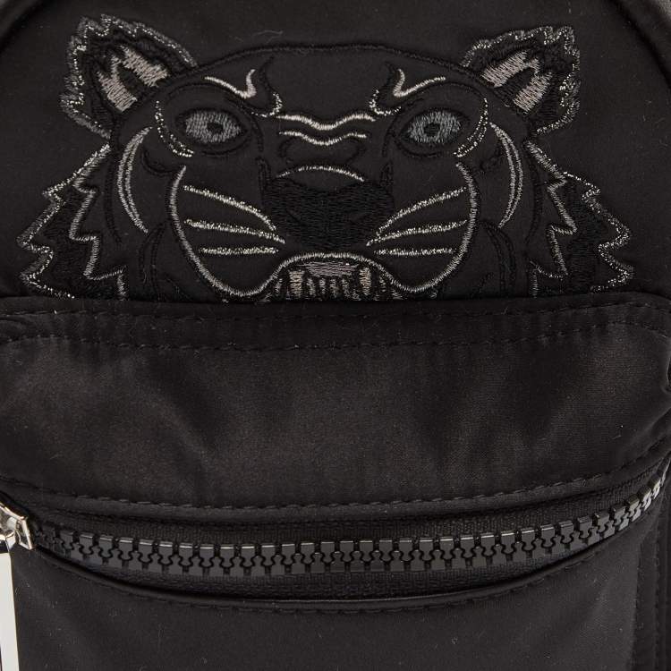 Pre Owned Kenzo Black Satin Mini Embroidered Tiger Backpack