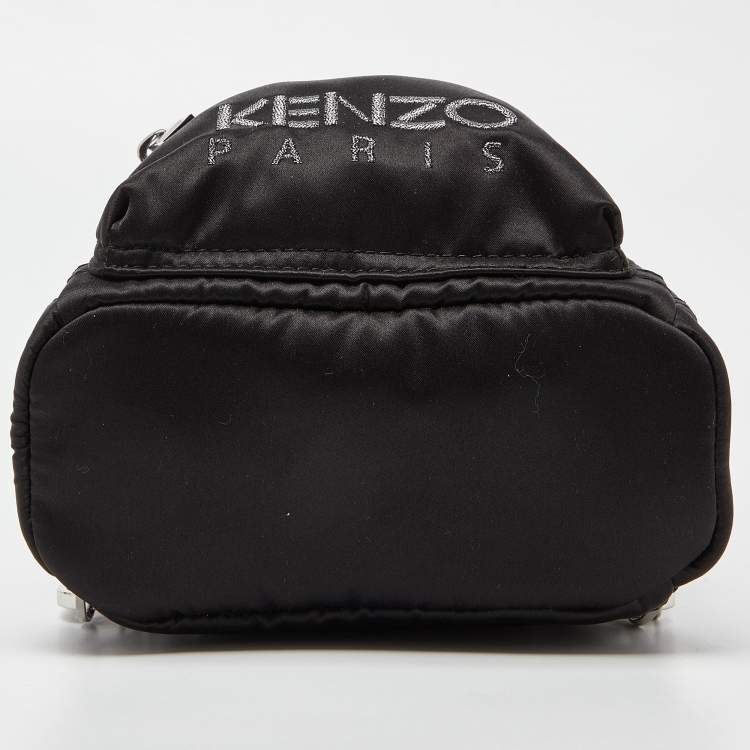Pre Owned Kenzo Black Satin Mini Embroidered Tiger Backpack
