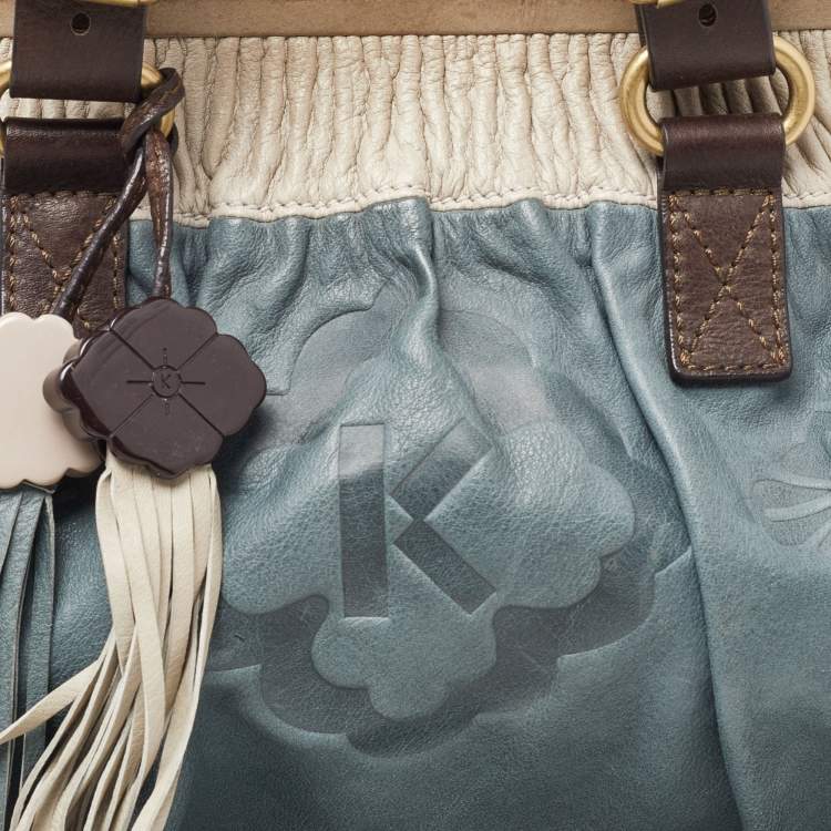 Pre Owned Kenzo Tri Color Embossed Leather Kisslock Frame Satchel 