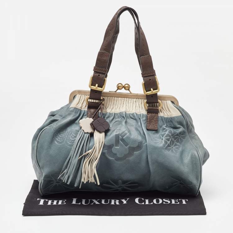 Pre Owned Kenzo Tri Color Embossed Leather Kisslock Frame Satchel 