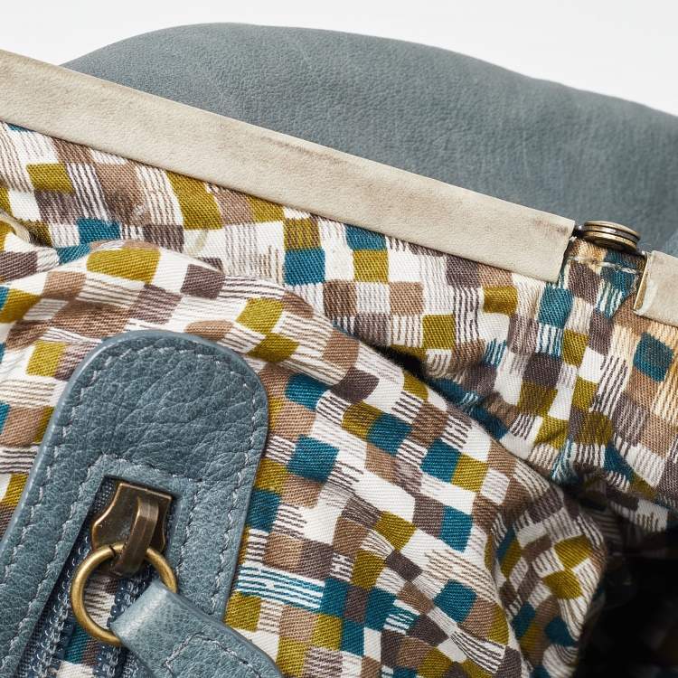 Pre Owned Kenzo Tri Color Embossed Leather Kisslock Frame Satchel 