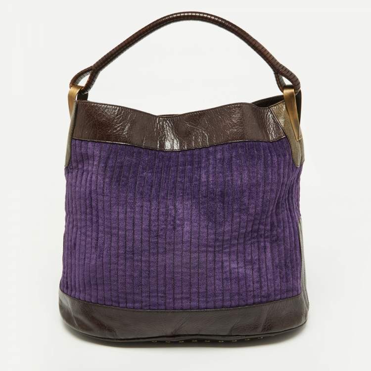 Pre Owned Kenzo Purple/Brown Stripe Velvet and Leather Studded Hobo