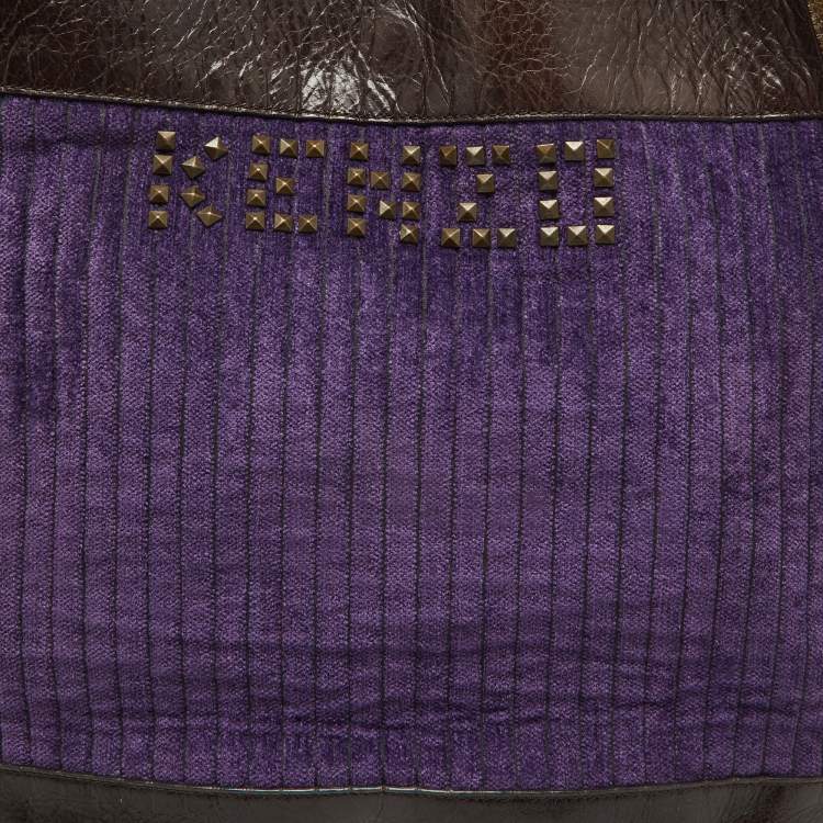 Pre Owned Kenzo Purple/Brown Stripe Velvet and Leather Studded Hobo