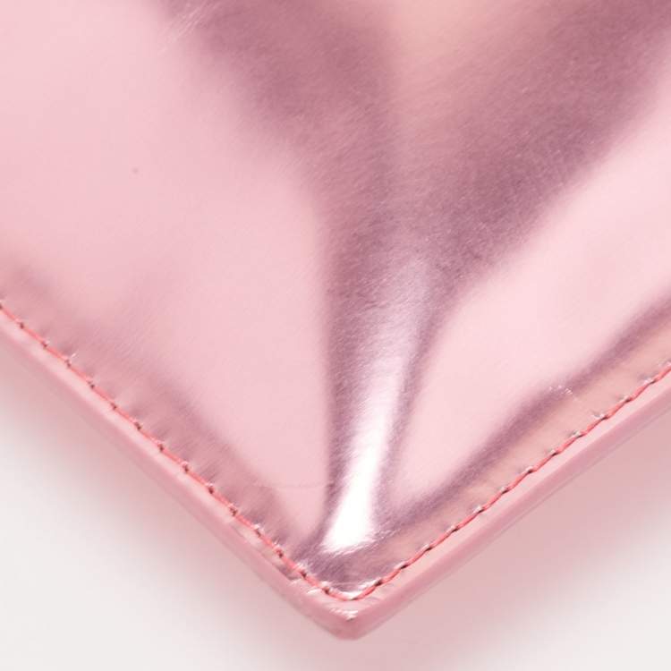 Pre Owned Kenzo Metallic Pink Leather Logo Top Zip Pouch