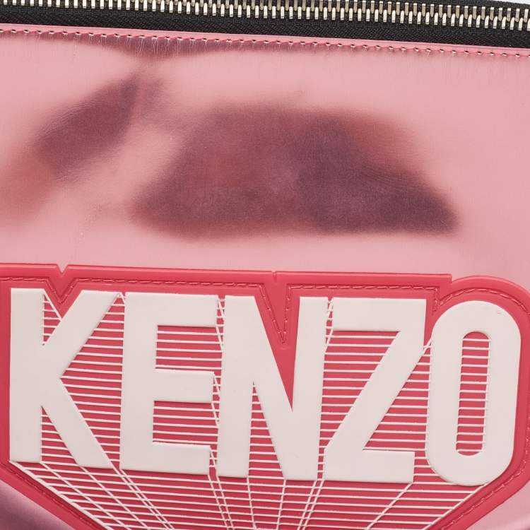 Pre Owned Kenzo Metallic Pink Leather Logo Top Zip Pouch