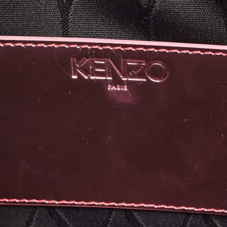 Pre Owned Kenzo Metallic Pink Leather Logo Top Zip Pouch