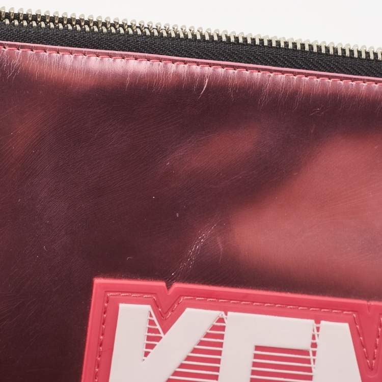 Pre Owned Kenzo Metallic Pink Leather Logo Top Zip Pouch