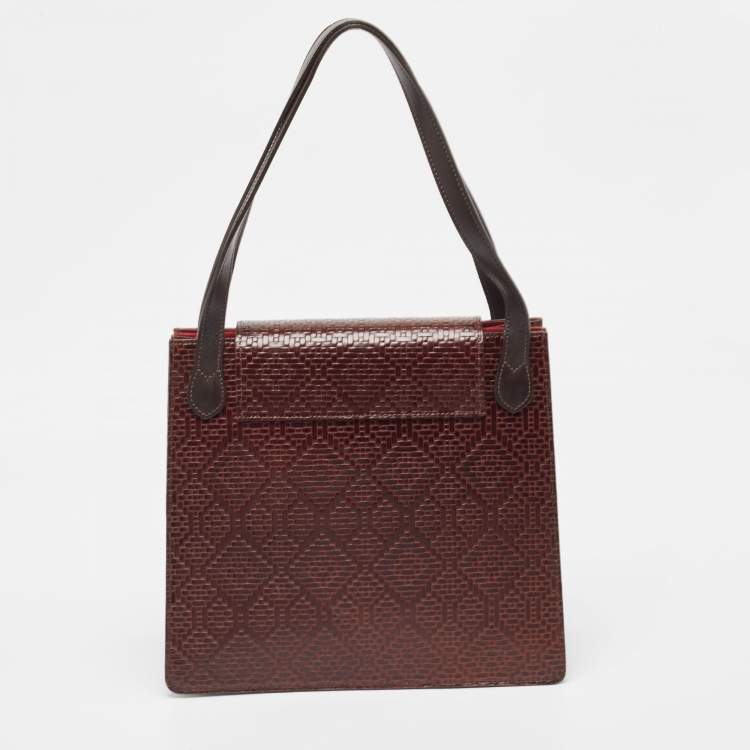 Pre Owned Kenzo Brown Woven Leather Metal Pin Flap Tote