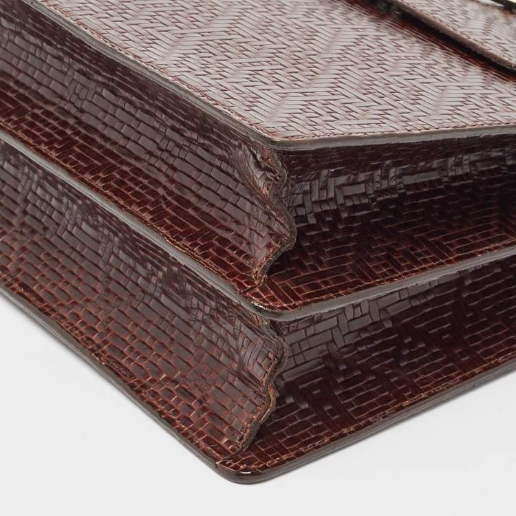 Pre Owned Kenzo Brown Woven Leather Metal Pin Flap Tote