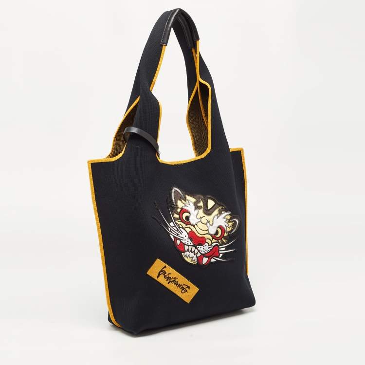 Pre Owned Kenzo Black/Yellow Canvas Contrasting Details Tote 