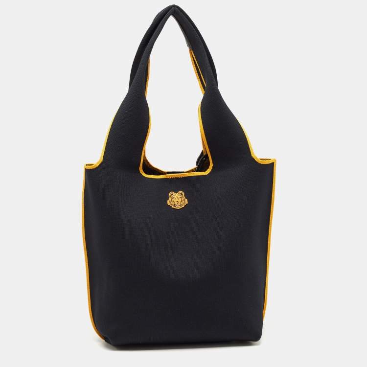 Pre Owned Kenzo Black/Yellow Canvas Contrasting Details Tote 