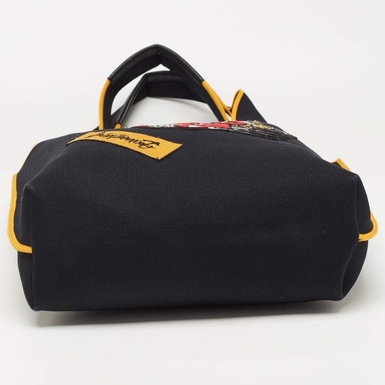 Pre Owned Kenzo Black/Yellow Canvas Contrasting Details Tote 