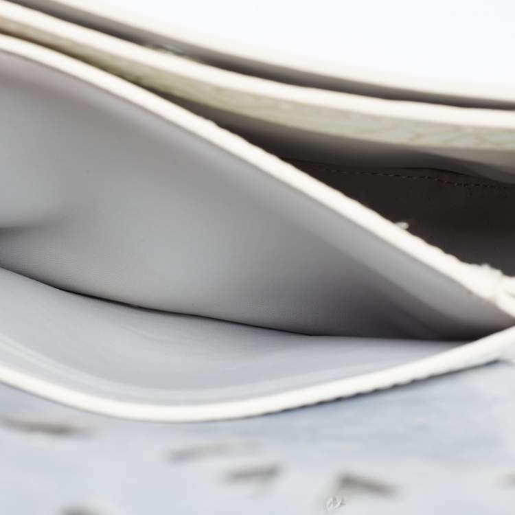 Pre Owned Kenzo White/Black Laser Cut Leather Flying Crossbody Bag