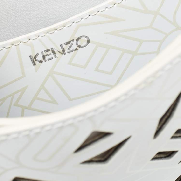 Pre Owned Kenzo White/Black Laser Cut Leather Flying Crossbody Bag