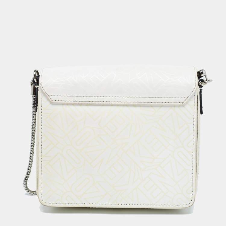 Pre Owned Kenzo White/Black Laser Cut Leather Flying Crossbody Bag