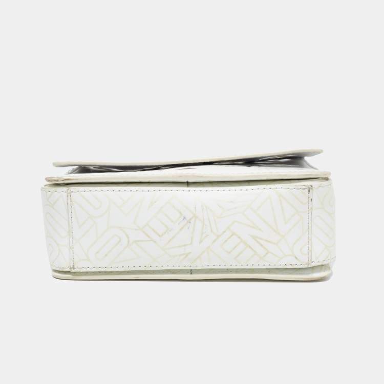 Pre Owned Kenzo White/Black Laser Cut Leather Flying Crossbody Bag