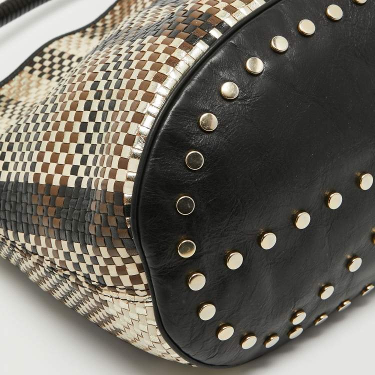 Pre Owned Kenzo Multicolor Woven Leather Studded Hobo