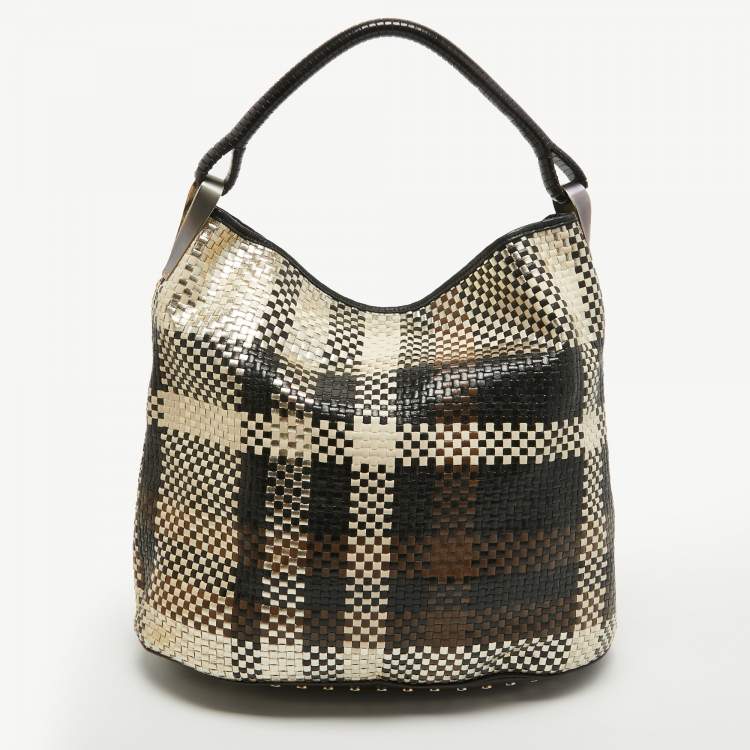 Pre Owned Kenzo Multicolor Woven Leather Studded Hobo