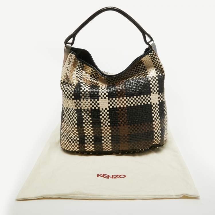 Pre Owned Kenzo Multicolor Woven Leather Studded Hobo
