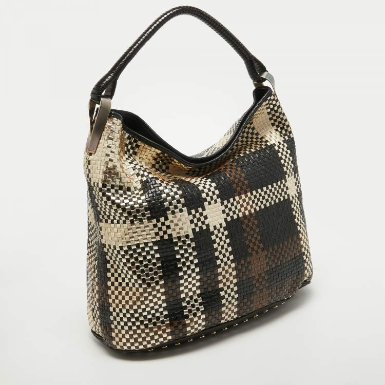 Pre Owned Kenzo Multicolor Woven Leather Studded Hobo