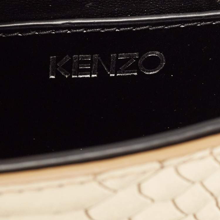 Pre Owned Kenzo Gold/Black Python Embossed and Leather Lasercut Flap Bag