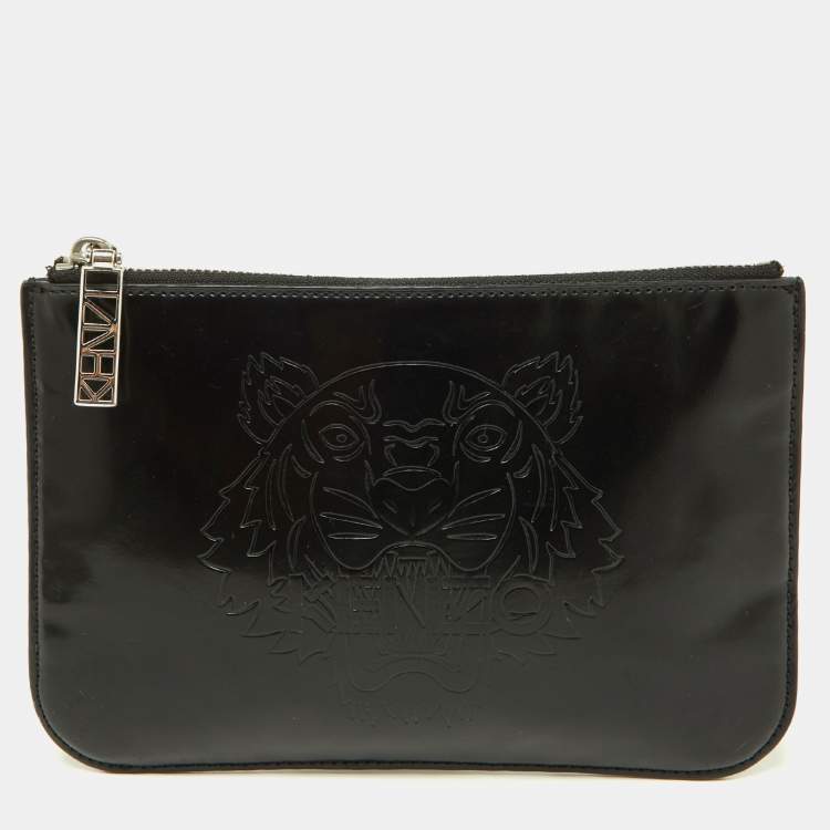 Kenzo Black Patent Leather Logo Top Zip Pouch Kenzo | TLC