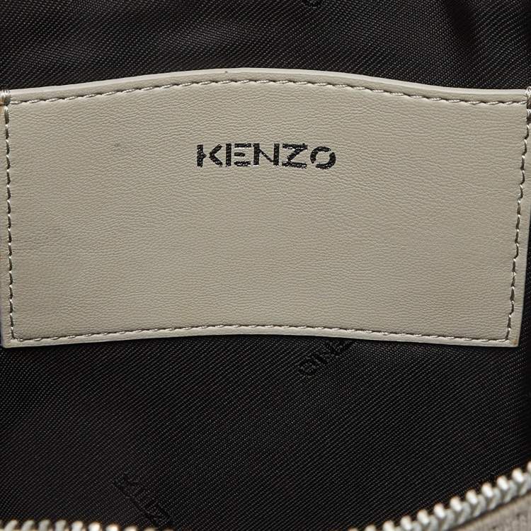 Pre Owned Kenzo Tri Color Printed Logo Knit Fabric Zipped Wristlet Pouch