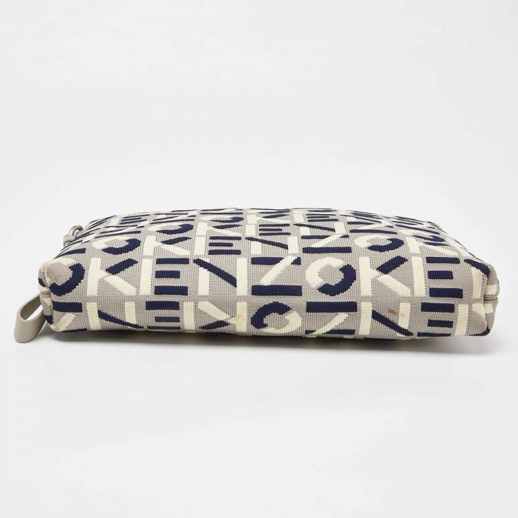 Pre Owned Kenzo Tri Color Printed Logo Knit Fabric Zipped Wristlet Pouch