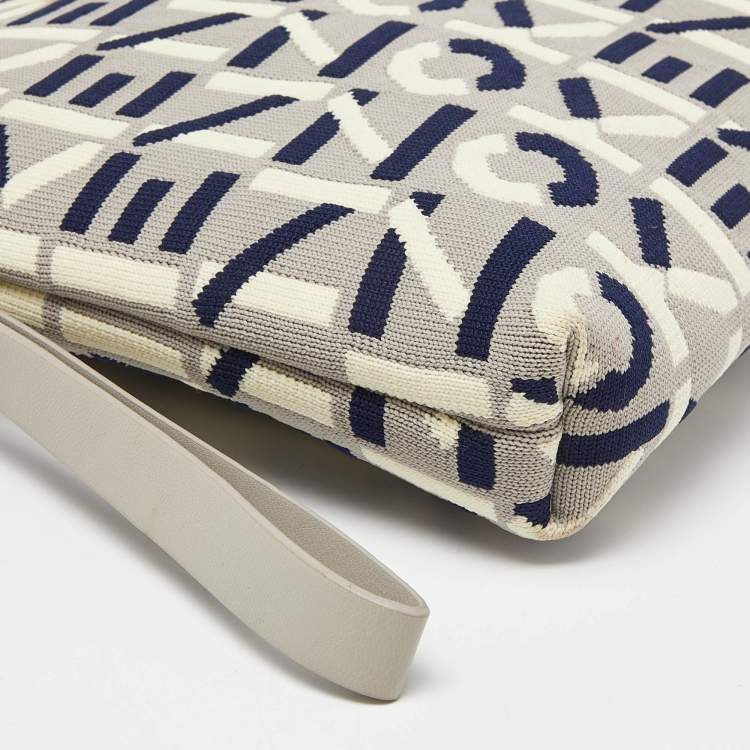 Pre Owned Kenzo Tri Color Printed Logo Knit Fabric Zipped Wristlet Pouch