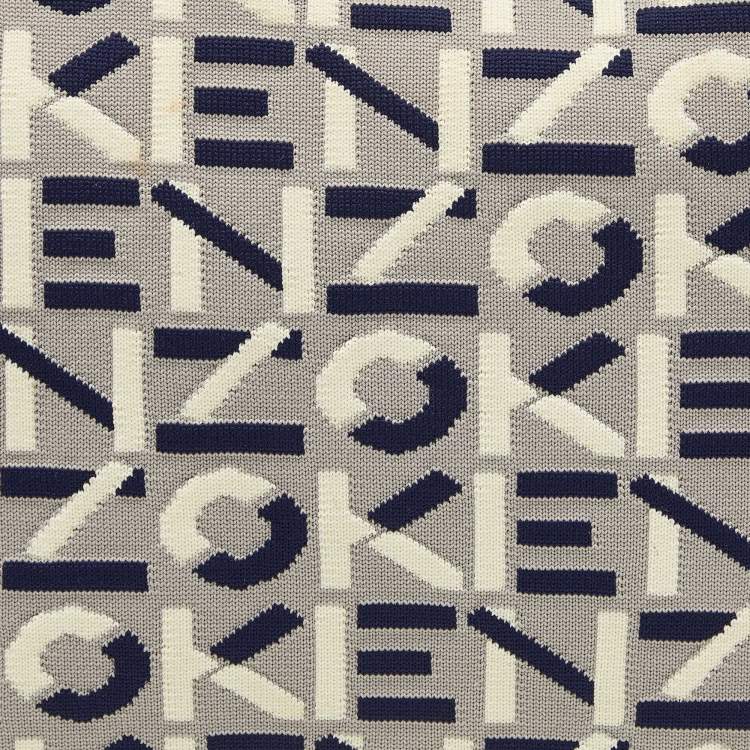 Pre Owned Kenzo Tri Color Printed Logo Knit Fabric Zipped Wristlet Pouch