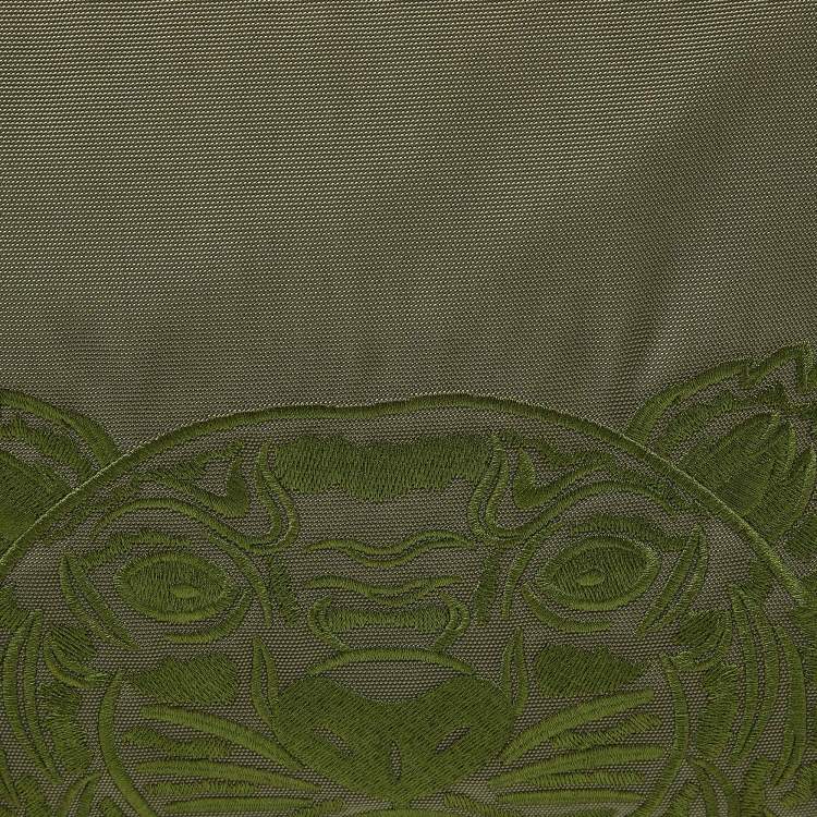 Pre Owned Kenzo Green Tiger Embroidered Canvas Zip Flat Pouch