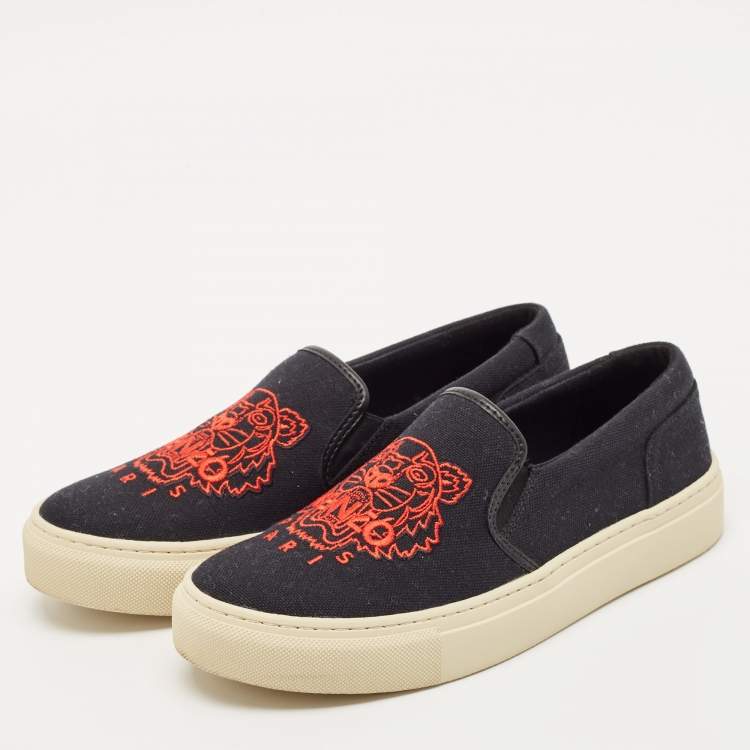 Pre Owned Kenzo Black Canvas Slip On Sneakers Size 37