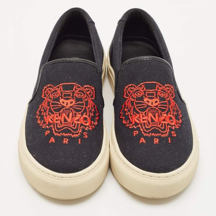 Pre Owned Kenzo Black Canvas Slip On Sneakers Size 37
